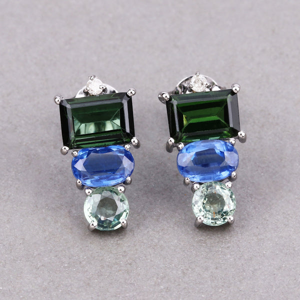 4.35 Carat Genuine Multi Stones .925 Sterling Silver Earrings