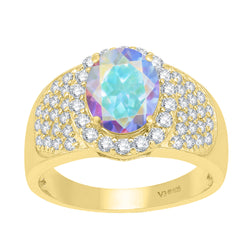 V3 Jewelry 18K Gold Plated Mercury Opal Topaz & White Topaz Pavé Oval Halo Ring