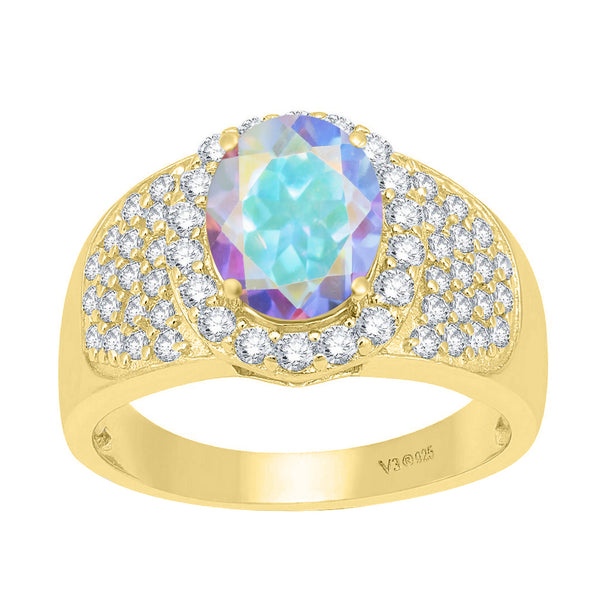 V3 Jewelry 18K Gold Plated Mercury Opal Topaz & White Topaz Pavé Oval Halo Ring