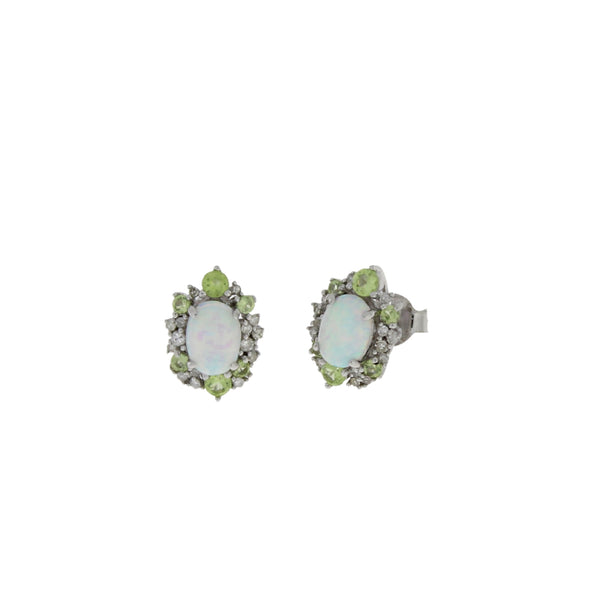 .16ct Created Opal Peridot Earrings Sterling Silver