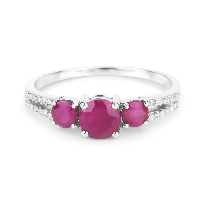 1.02 Carat Genuine Ruby and White Diamond 14K White Gold Ring