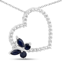 0.50 Carat Genuine Blue Sapphire and Created White Sapphire .925 Sterling Silver Pendant