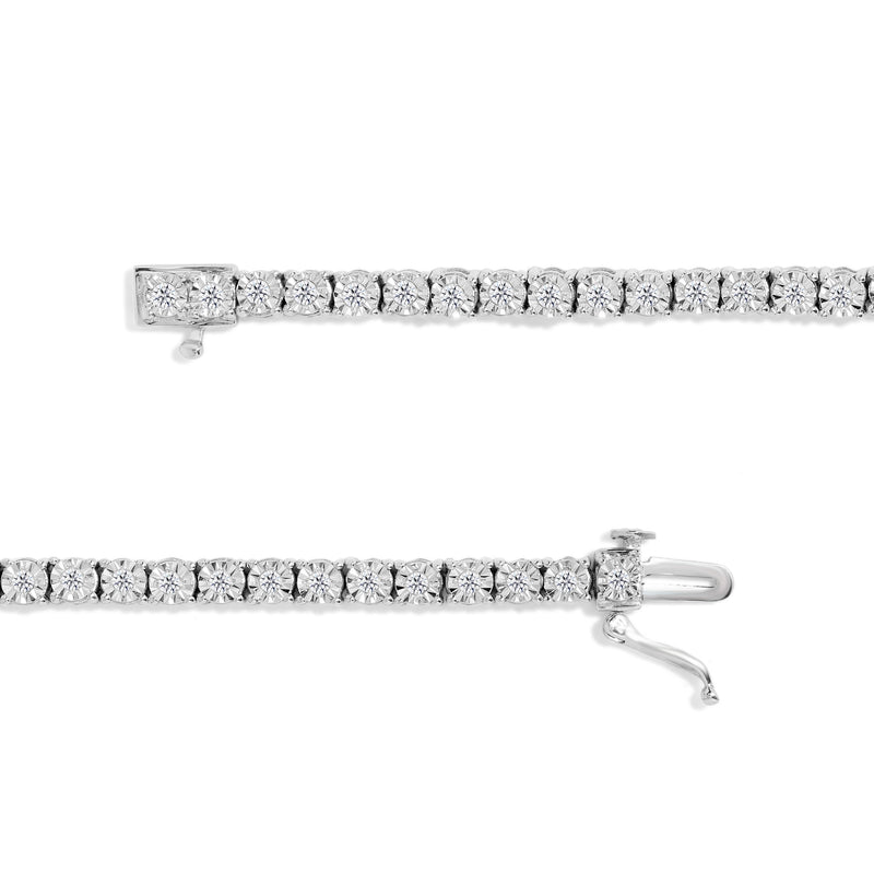 .925 Sterling Silver 1.0 Cttw Miracle-Set Diamond Round Faceted Bezel Tennis Bracelet (I-J Color, I3 Clarity) - 7"