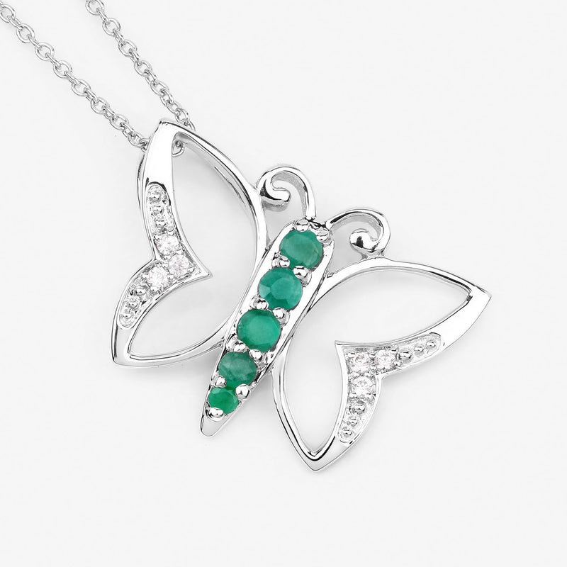 0.51 Carat Genuine Emerald and White Zircon .925 Sterling Silver Necklace