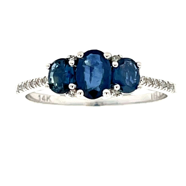 .48ct Sapphire Diamond 3 Stone Ring 14KT White Gold