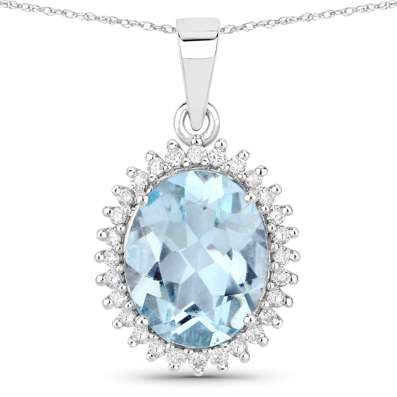 2.81 Carat Genuine Aquamarine and White Diamond 14K White Gold Pendant