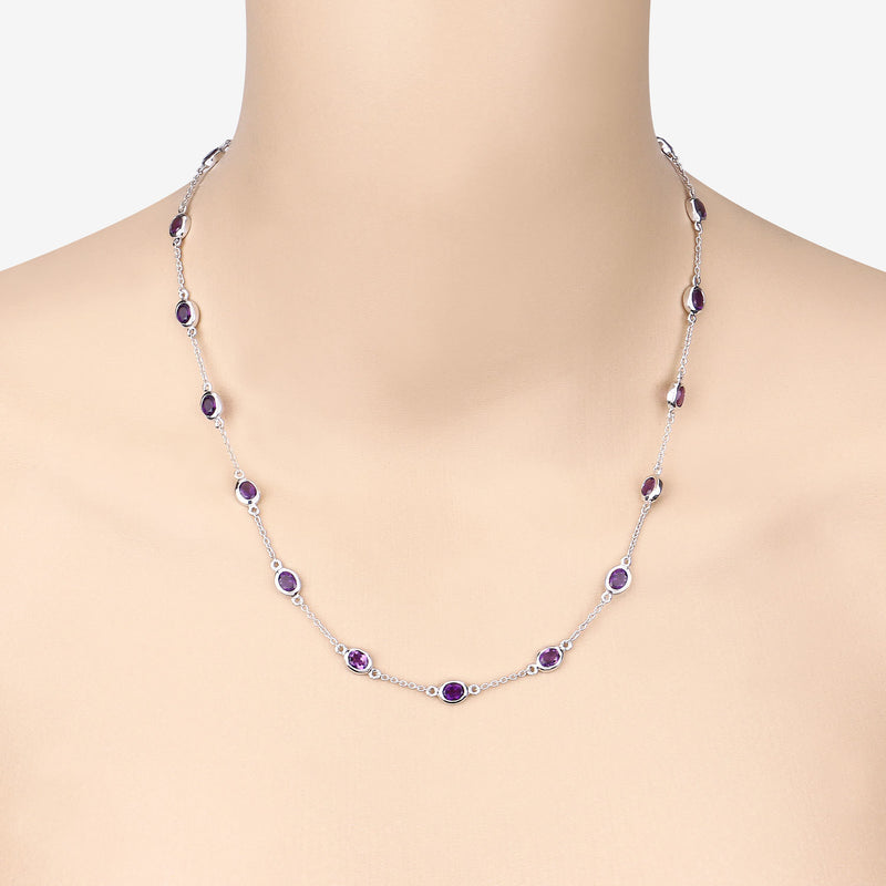 6.12 Carat Genuine Amethyst .925 Sterling Silver Necklace