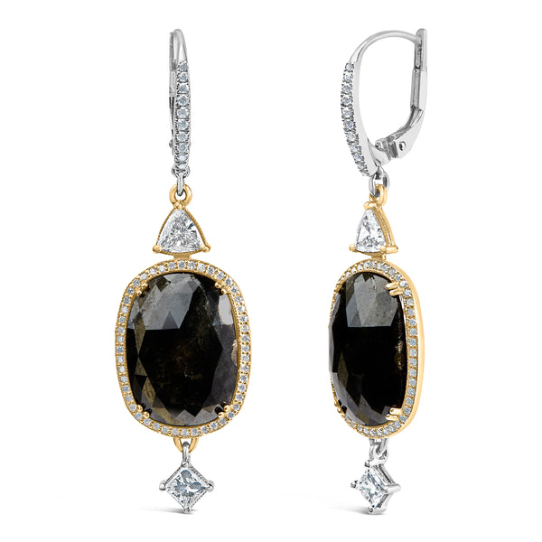 18K White Gold 1.0 Cttw Diamond and 6x9MM Black Onyx Vintage Style Drop and Dangle Earrings (F-G Color, VS1-VS2 Clarity)