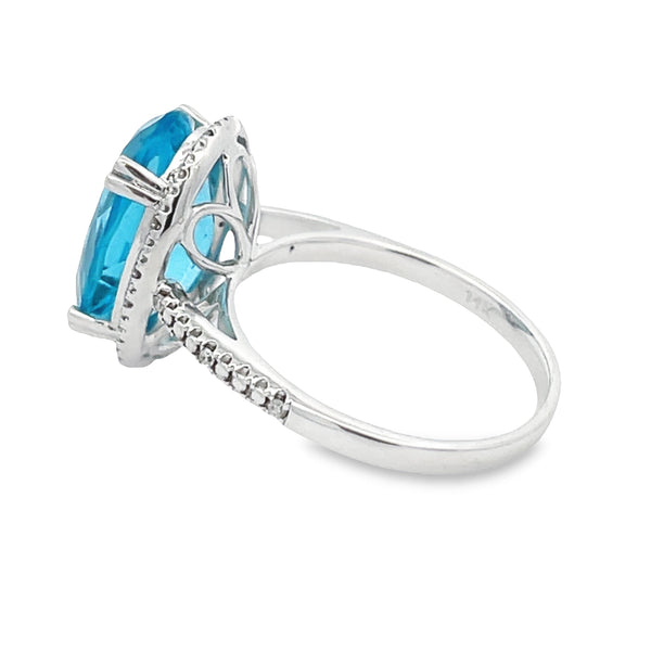 Natural 8.57ct Blue Topaz Diamond Ring 14KT White Gold