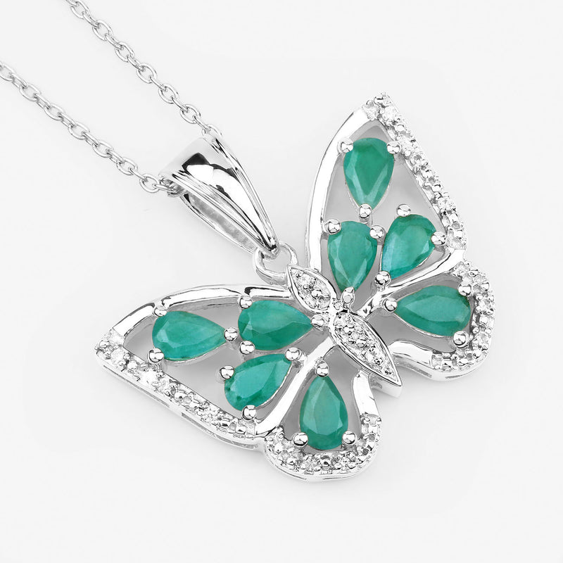 1.91 Carat Genuine Emerald and White Zircon .925 Sterling Silver Pendant