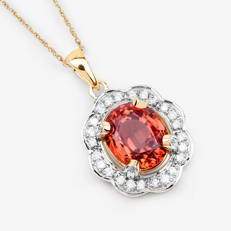 5.29 Carat Genuine Orange Sapphire and White Diamond 14K Yellow Gold Pendant