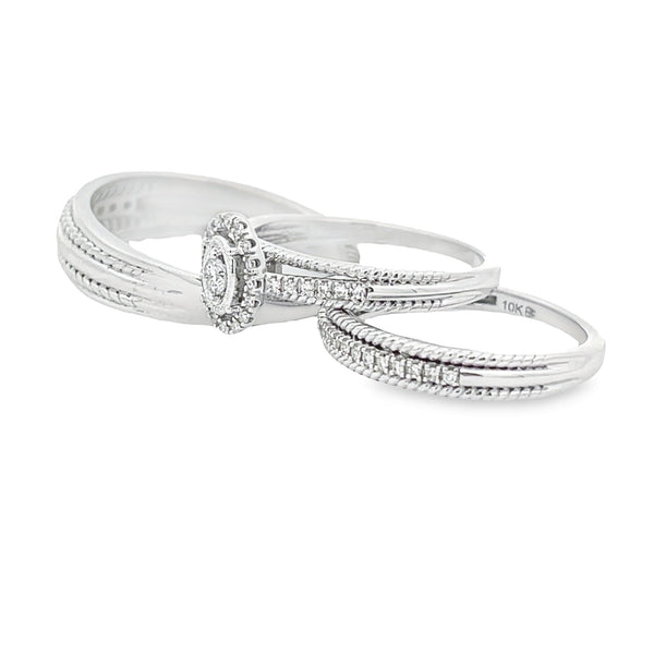 Natural .33ct Diamond Wedding Trio Set 10KT White Gold