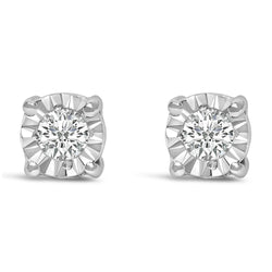 .925 Sterling Silver 1/10 Cttw Round Brilliant-Cut Lab Grown Diamond Miracle-Set Stud Earrings (F-G Color, VS1-VS2 Clarity)