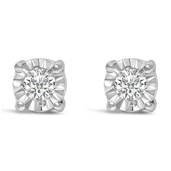 .925 Sterling Silver 1/10 Cttw Round Brilliant-Cut Lab Grown Diamond Miracle-Set Stud Earrings (F-G Color, VS1-VS2 Clarity)