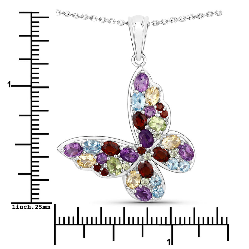 3.80 Carat Genuine Multi Stones .925 Sterling Silver Pendant