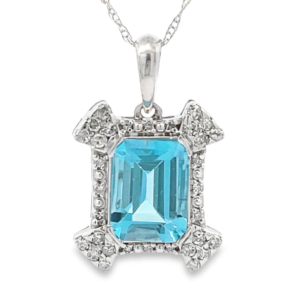 Blue Topaz Diamond Fashion Pendants 10KT White Gold