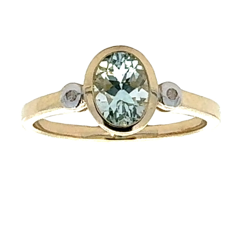 Genuine .44ct Aquamarine Diamond Ring 10KT Yellow Gold