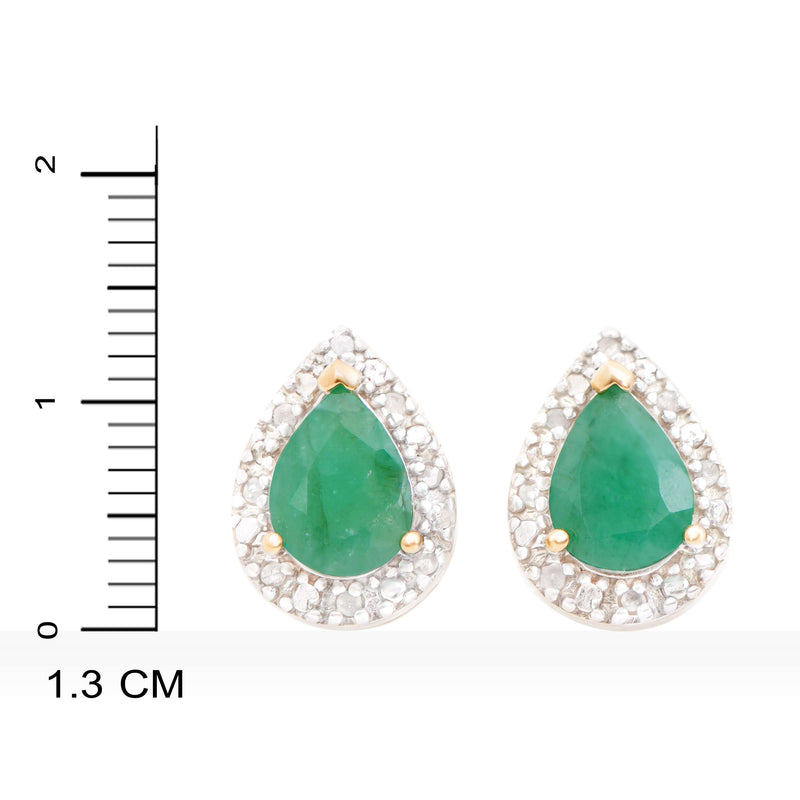 18k Yellow Gold Plated 925 Sterling Silver Emerald 0.12 Diamond Earrings for Women