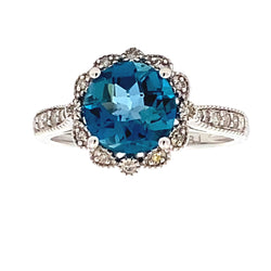 2.66ct London Blue Topaz Diamond Ring 14KT White Gold