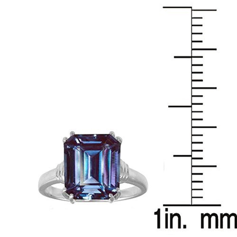 V3 Jewelry Color Changing Alexandrite Emerald Cut Sterling Silver Solitaire Ring