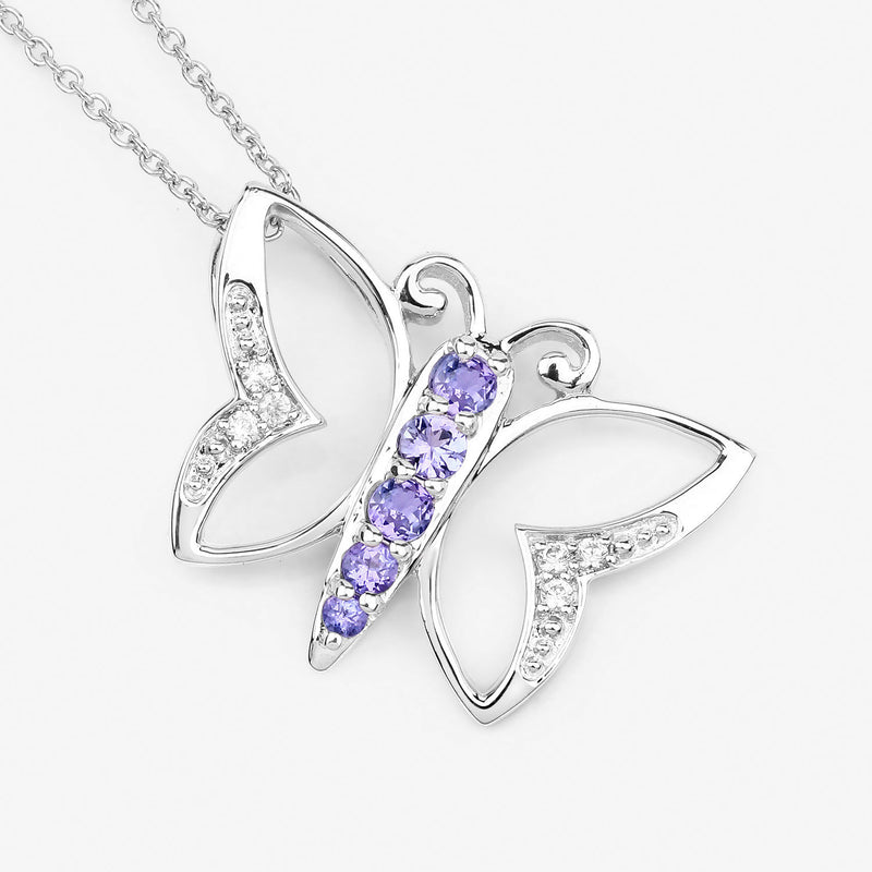 0.53 Carat Genuine Tanzanite and White Zircon .925 Sterling Silver Necklace