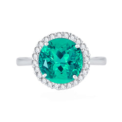 V3 Jewelry Paraiba Tourmaline and White Topaz Halo Solitaire Ring