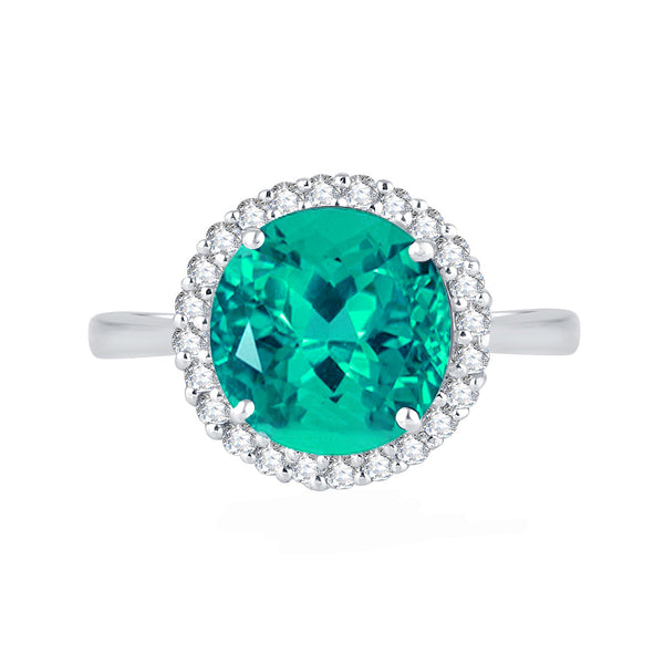 V3 Jewelry Paraiba Tourmaline and White Topaz Halo Solitaire Ring