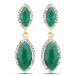 4.21 Carat Dyed Emerald and White Diamond .925 Sterling Silver Earrings