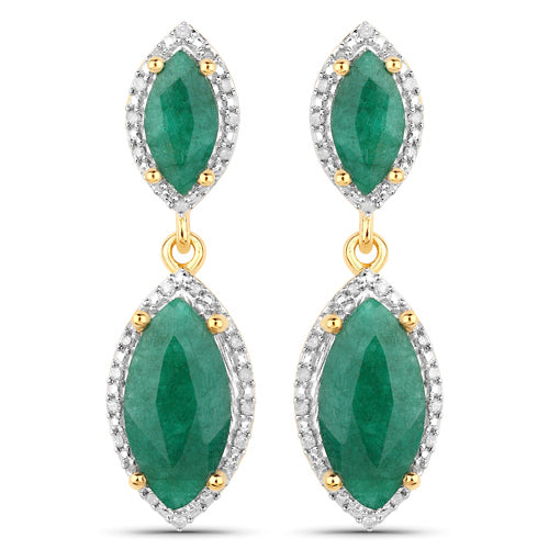 4.21 Carat Dyed Emerald and White Diamond .925 Sterling Silver Earrings