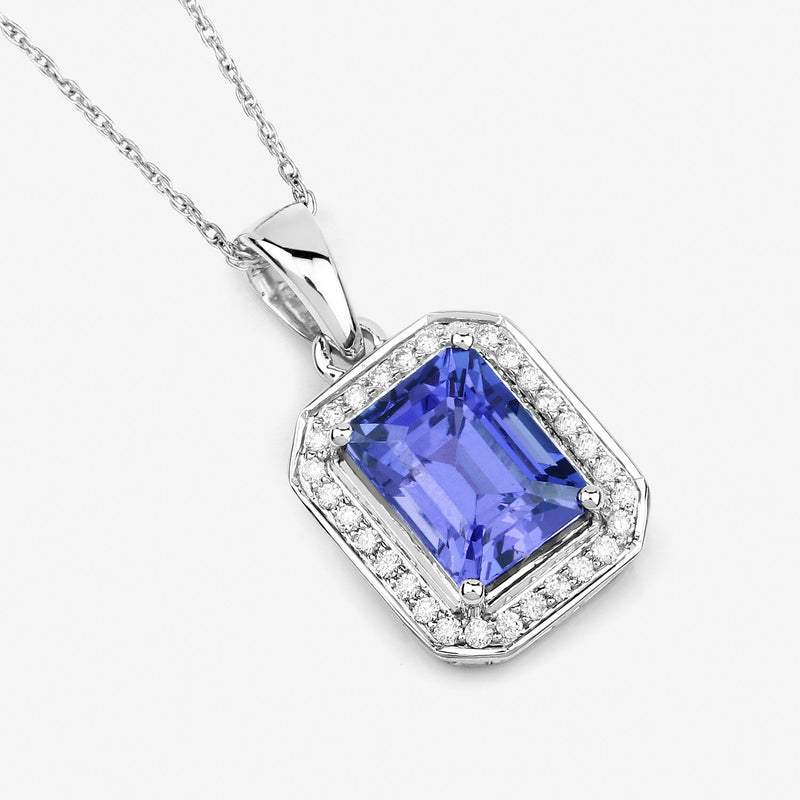 2.80 Carat Genuine Tanzanite and White Diamond 14K White Gold Pendant