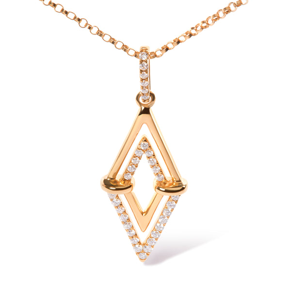 14K Yellow Gold 1/4 Cttw Diamond Double Triangle Geometric 18" Pendant Necklace (G-H Color, SI1-SI2 Clarity)