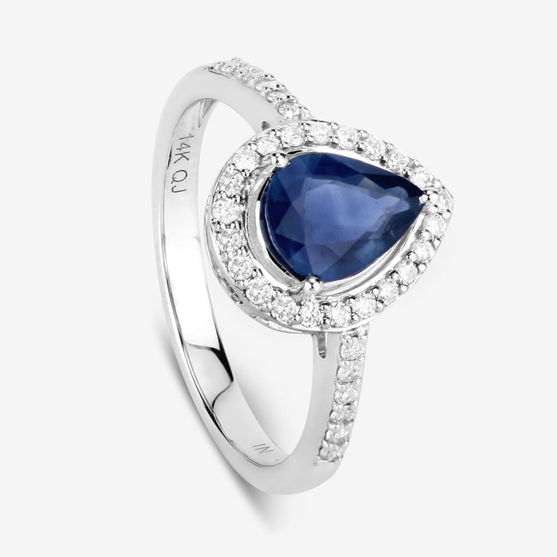 1.71 Carat Genuine Blue Sapphire and White Diamond 14K White Gold Ring