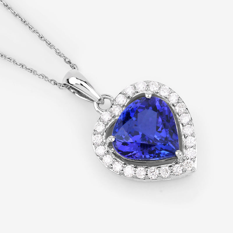 3.74 Carat Genuine Tanzanite and White Diamond 14K White Gold Pendant