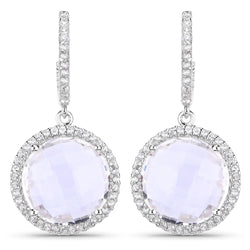 20.02 Carat Genuine Crystal Quartz and White Topaz .925 Sterling Silver Earrings