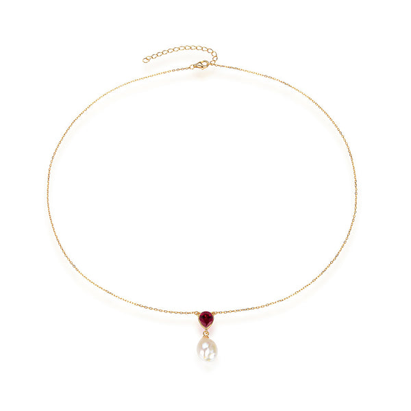 V3 Jewelry Ruby and Freshwater Pearl 18k Gold-Plated Drop Pendant Necklace