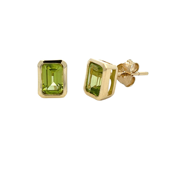 Natural .98ct Peridot Stud Earrings 10KT Yellow Gold