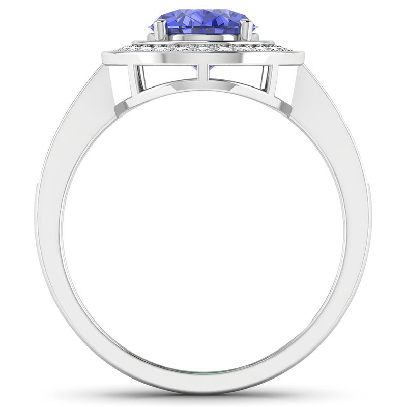 1.93 Carat Genuine Tanzanite and White Diamond 14K White Gold Ring