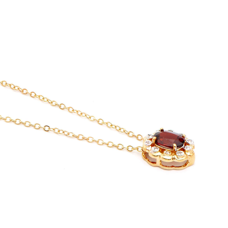 1.28 ctw Garnet & Diamonds 18K Gold Plated Designer Pendant 18 in