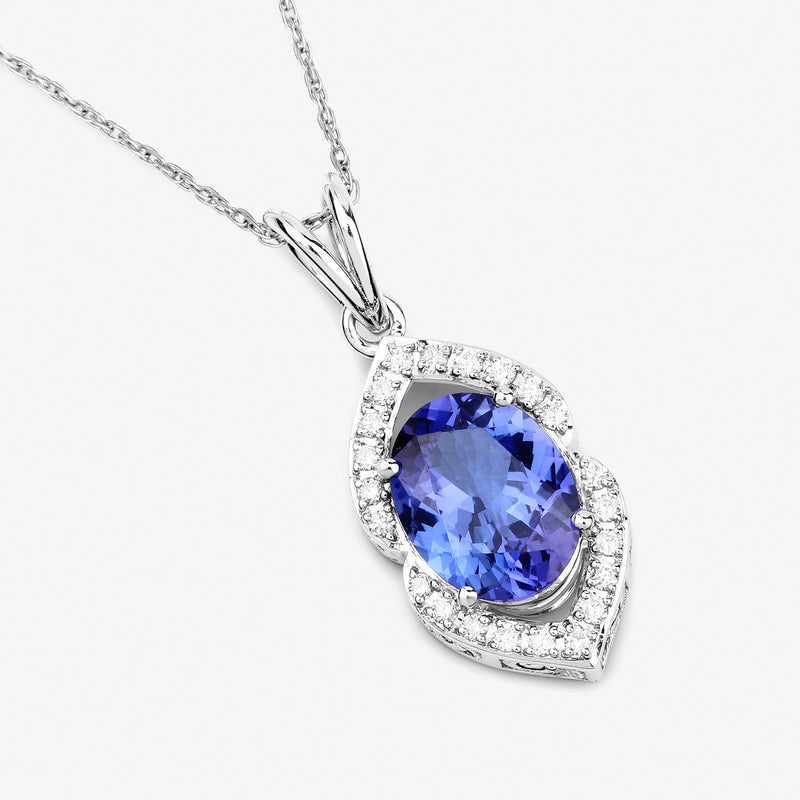 2.44 Carat Genuine Tanzanite and White Diamond 14K White Gold Pendant