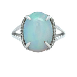 Natural 3.39ct Opal Diamond Ring 14KT White Gold