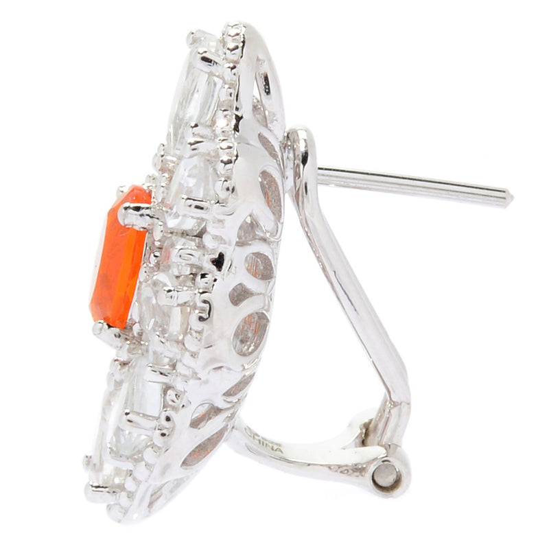925 Sterling Silver Fire Opal,White Topaz Earring