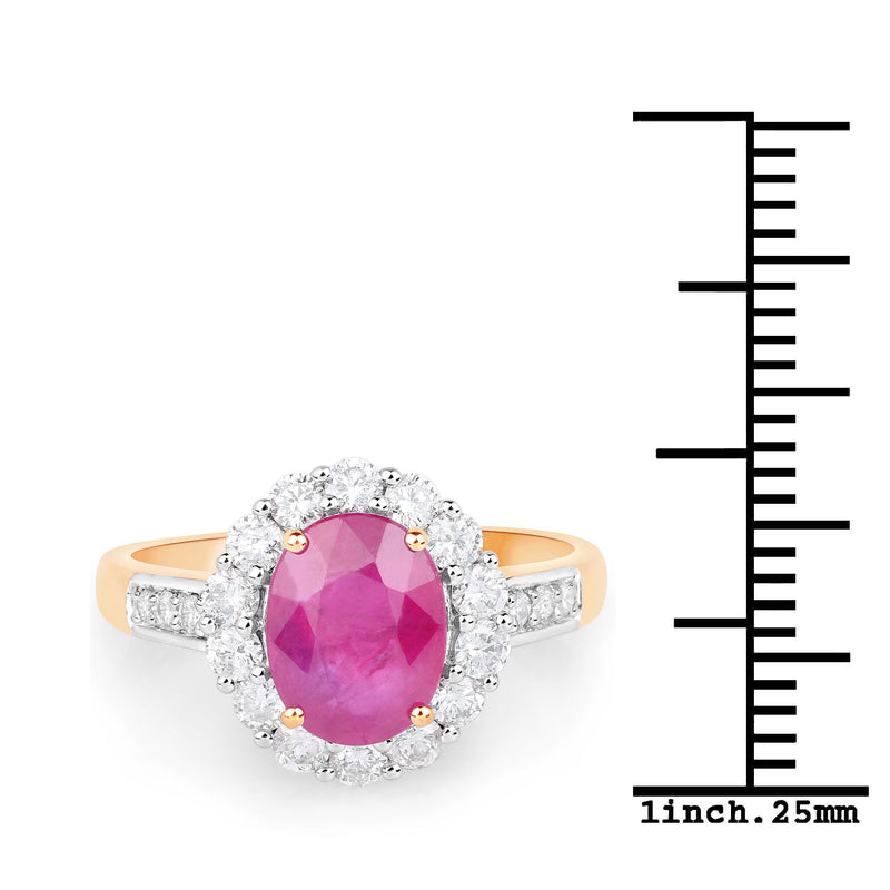 2.84 Carat Genuine Burma Ruby and White Diamond 18K Yellow Gold Ring