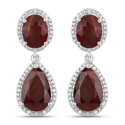 12.55 Carat Dyed Ruby and White Diamond .925 Sterling Silver Earrings