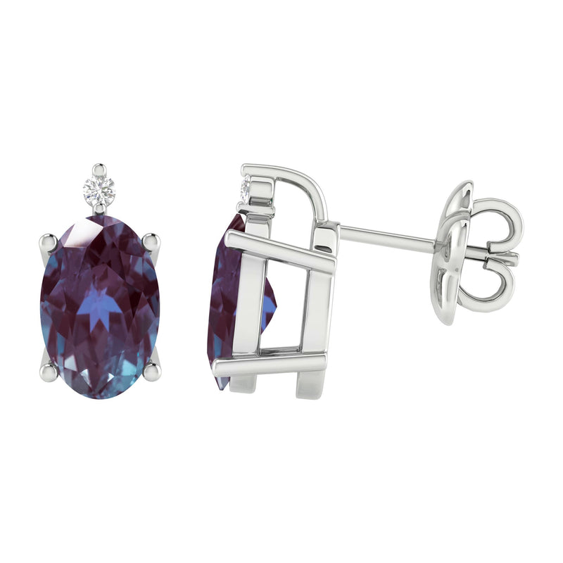 V3 Jewelry 1.15 CTTW Color Changing Alexandrite and White Diamond Stud Earrings in 925 Sterling Silver