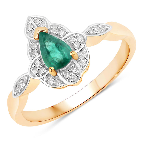 0.45 Carat Genuine Zambian Emerald And White Diamond 10K Yellow Gold Ring