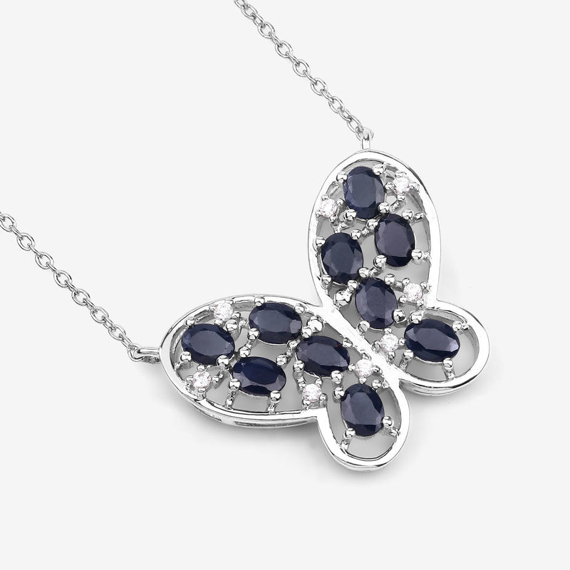 2.16 Carat Genuine Blue Sapphire and White Zircon .925 Sterling Silver Necklace