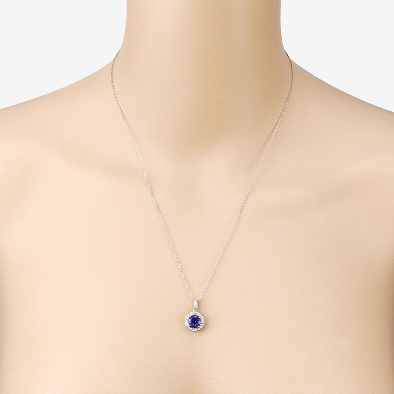 2.50 Carat Genuine Tanzanite and White Diamond 14K White Gold Pendant