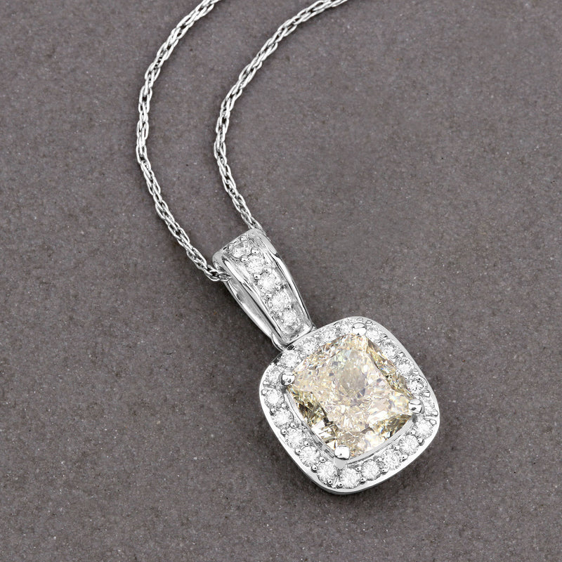 IGI Certified 2.01 Carat Genuine Light Yellow Diamond Center and 0.27cttw White Diamond 18K White Gold Pendant (2.28cttw)