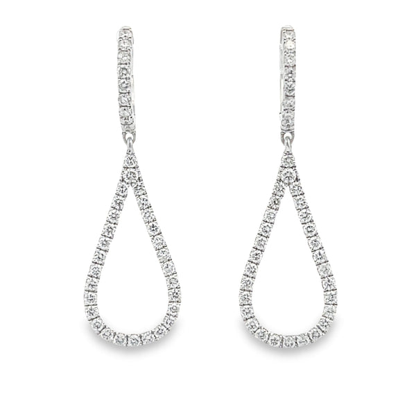 Genuine 1.01ct Diamond Dangle Earrings 14KT White Gold