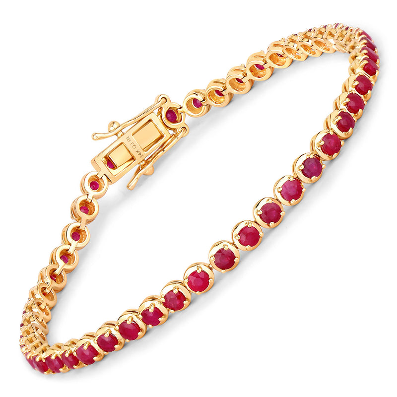 3.13 Carat Genuine Mozambique Ruby 14K Yellow Gold Bracelet